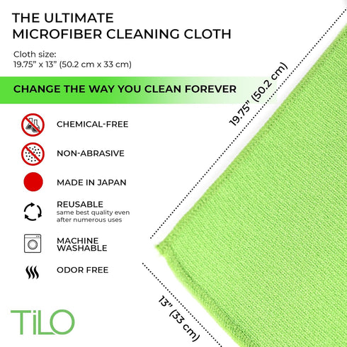 TiLO Microfiber Cleaning Cloth – 19 x 13-inch Ultra-Absorbent Reusable Polishing Cloth for Dust and Dirt (Green)