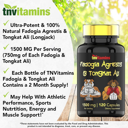 Fadogia Agrestis & Tongkat Ali Supplement - 1500mg, 120 Capsules, Ultra-Potent Formula for Men