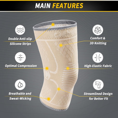 CAMBIVO 2 Pack Knee Compression Sleeve, Medium Beige Knee Brace for Men and Women, Support for Sports
