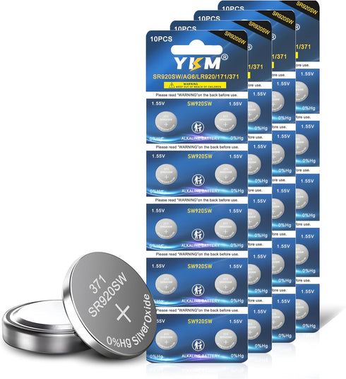 SR920SW 370 371 Watch Battery AG6 LR921 V371 1.55V Silver Oxide - Long Lasting Button Coin Battery (40 Pack)
