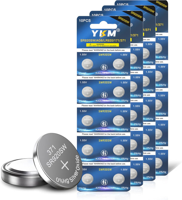 SR920SW 370 371 Watch Battery AG6 LR921 V371 1.55V Silver Oxide - Long Lasting Button Coin Battery (40 Pack)