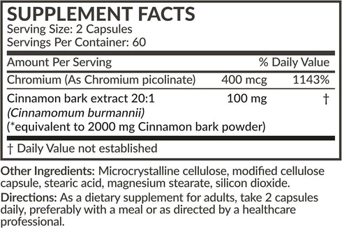 Futurebiotics Cinnamon Plus Chromium Picolinate Supplement, High Potency Chromium, 120 Vegetarian Capsules
