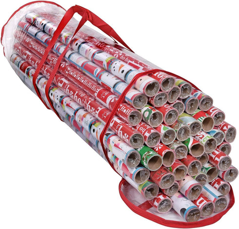 Primode Wrapping Paper Storage Bag, Gift Wrap Organizer for 40 Inch Rolls, Heavy Duty Clear PVC Bag (Red)