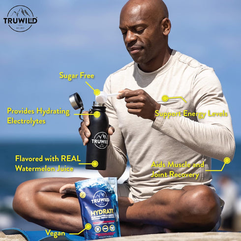 TruWild Natural Hydration Powder, Zero Sugar Vegan Electrolytes + Amino Acids, Post Workout Muscle Support Supplement
