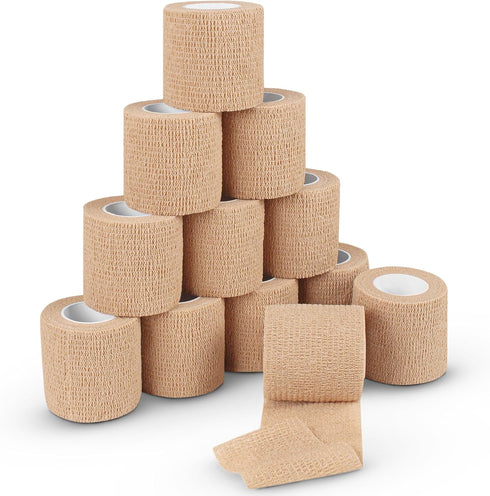 Ever Ready First Aid Self Adherent Cohesive Bandages, 3" x 5 Yards, 12 Count, Tan