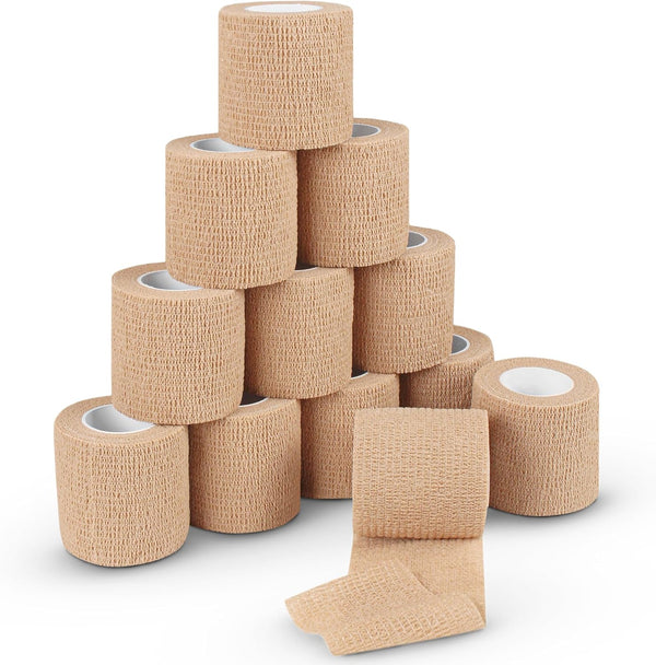 Ever Ready First Aid Self Adherent Cohesive Bandages, 3" x 5 Yards, 12 Count, Tan