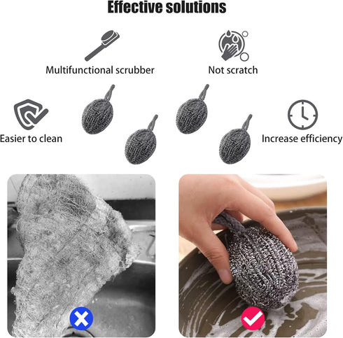 Shaoduoli Ball(30g/4pcs) Stainless Steel Wool,Kitchen Scrubber with Hanging Lanyard,Heavy Duty Metal Scrubbing