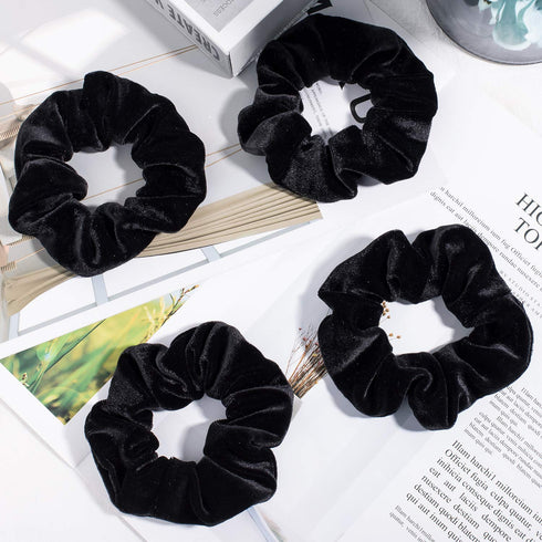 Whaline 12 Pieces Velvet Hair Scrunchies, Soft Elastics Hair Ties (Black)
