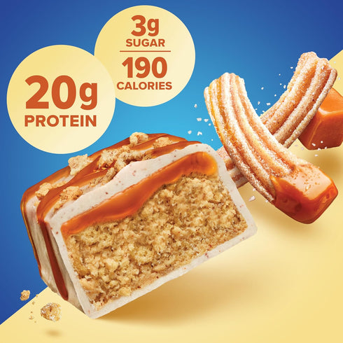 Caramel Churro Bars, High Protein, Low Sugar, Gluten Free, Nutritious Snack, Pack of 12, 1.76oz