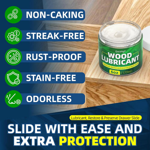 Qucship 6oz Wood Lubricant & Wax - Sliding Drawer & Door Hinge Lubricant, Restore & Maintain Wooden Slide, Paste Wax