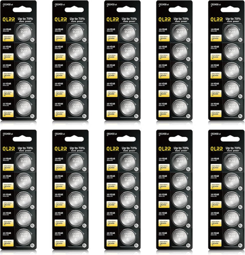 QLRR CR2450 Battery 3V Lithium Coin Cell Battery 50 Pack, Long-Lasting Batteries CR2450