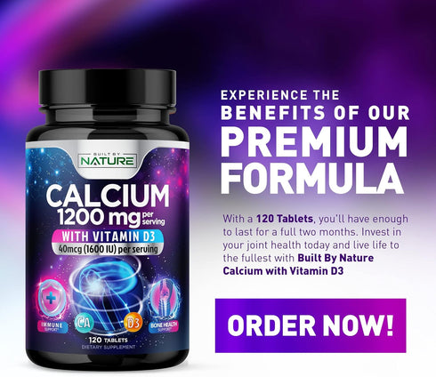 Calcium 1200mg with Vitamin D3, 120 Tablets | Advanced Bone Support Supplement for Best Absorption