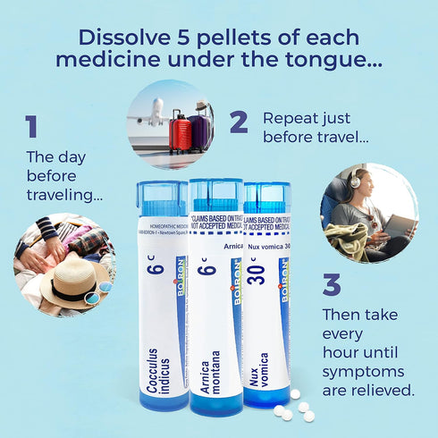 Boiron Jet Lag Relief Kit - Travel Essential for Nausea, Stiffness, Muscle Pain, 3 Count (240 Pellets)