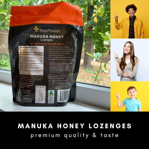Lozenges 500+ 40 Lozenges 6.7 Oz Bee Power Manuka Honey | MGO Manuka Honey Drops | Contains Ginger Lemon Flavor |