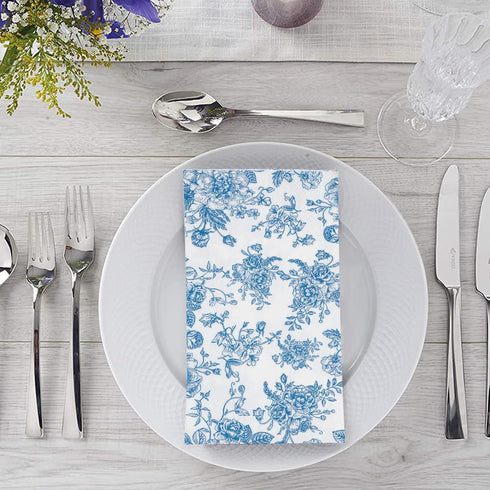 YOCHANDA 100 Pack Blue Floral Guest Hand Towels Disposable for Bathroom, Blue Floral Paper Napkins Decorative Spring
