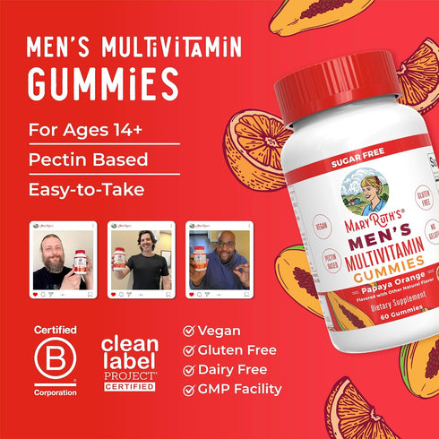 Gummies B6, B12, Immunity 60 Count MaryRuth's Multivitamin for Men | Vitamin A, C, D, E, Biotin, Zinc | Energy
