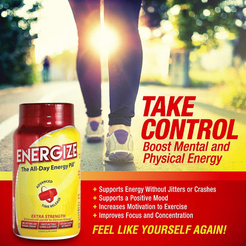 Energize Extra Strength Caffeine Pills - Fast Acting Energy Support for Men & Women (60 Tablets)