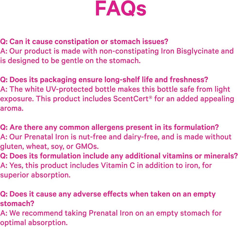 Pink Stork Prenatal Iron Supplement for Women, 18 mg Non-Constipating Iron & Vitamin C for Pregnancy, Postpartum, &
