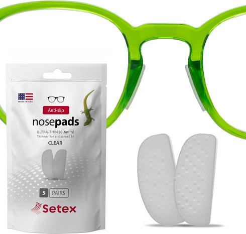 Setex Gecko Grip Ultra-Thin Anti Slip Eyeglass Nose Pads - 5 Clear Pairs, USA Made, 0.6mm x 7mm x 16mm