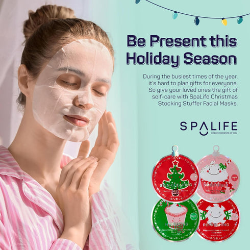SpaLife Christmas Stocking Stuffer Facial Masks 12-Pack for Hydrating and Refreshing Skin