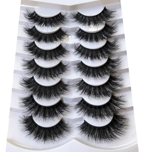 Pooplunch 7 Pairs Pack of Dramatic Volume 20MM Long Faux Mink False Eyelashes - 8D Thick Soft Strips