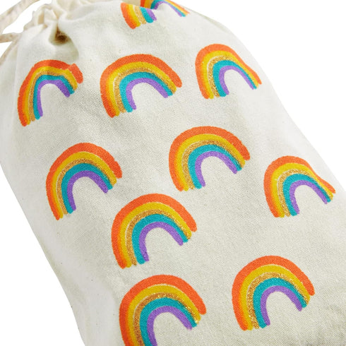 12-Pack Rainbow Party Favor Bags, Mini Canvas Drawstring Treat Pouches, Kids Birthdays, Unicorn Celebrations