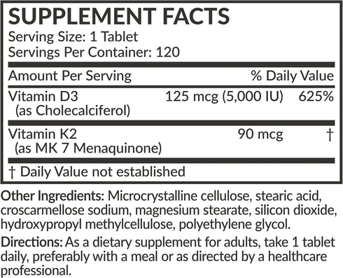 K2 D3, 2 1 5000 D3 90 K2 MK-7 120 Futurebiotics Vitamin with in Support, IU Vitamin & mcg Vitamin Non-GMO, Tablets