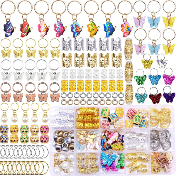 NAISKA 185Pcs Gold Butterfly Hair Jewelry | Gold Braid Hair Clips, Butterflies Charms, Dreadlock Accessories