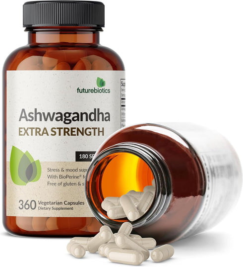 Futurebiotics Ashwagandha Extra Strength Stress & Mood Support with BioPerine, 360 Vegetarian Capsules