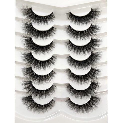Pooplunch False Eyelashes, Cat Eye Wispy Extensions Faux Mink Lashes, Pack Short Natural Volume Fake Eyelash Strips, 7