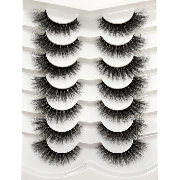 Pooplunch False Eyelashes, Cat Eye Wispy Extensions Faux Mink Lashes, Pack Short Natural Volume Fake Eyelash Strips, 7