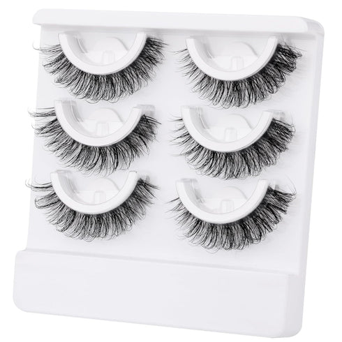 wiwoseo False Eyelashes - Self-Adhesive Natural Wispy Fluffy 16MM Faux Mink Lashes, Reusable