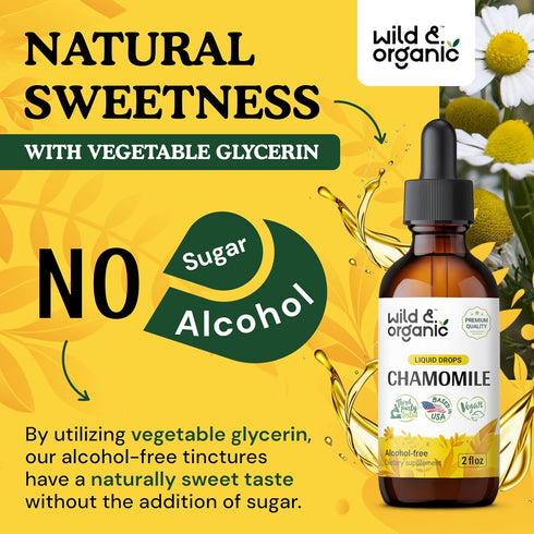 Organic Chamomile Flower Supplement - Vegan, Alcohol-Free Liquid Extract - 2 fl oz Drops