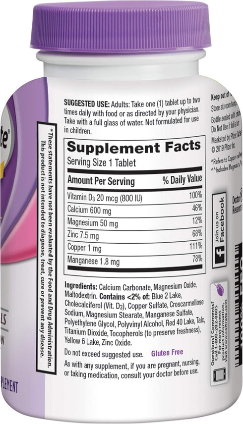 Caltrate 600 Plus D3 Plus Minerals, Calcium and Vitamin D Supplement Tablets, 120 Count for Bone Health