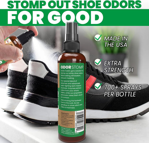 Uncle Todd's Odor Stomp Shoe Deodorizer - Proven Enzyme Formula for Odor Elimination in Footwear