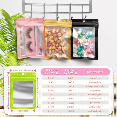 FUNFERY 100 Pack Mylar Resealable Bags Foil Packaging Bags with Clear Window,Zipper Pouch Smell Proof Bags for Food Storage,Cookies,Sample,Small Business(Green,4x6inch) by FUNFERY
