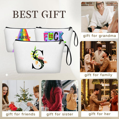Personalized Makeup Bag, Gifts for Mom Birthday, Initial Gifts for Women with Mirror, Unique Sisters Gifts, (S)