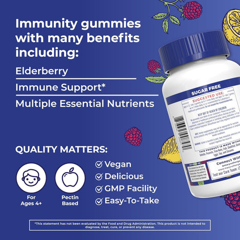 MaryRuth Organics Sugar Free Immunity Gummies, 90ct | Powerful Blend with Elderberry, Vitamin C, Zinc, D3 & Echinacea