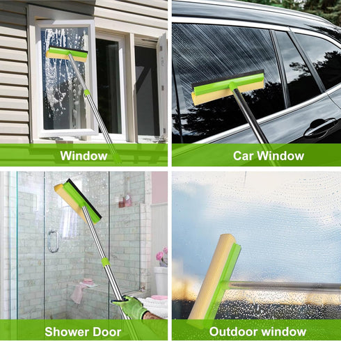 ITTAHO 2 in 1 Squeegee for Window Cleaning - 58'' Long Handle Window Washing Kit for Shower, Windshield, and Glass