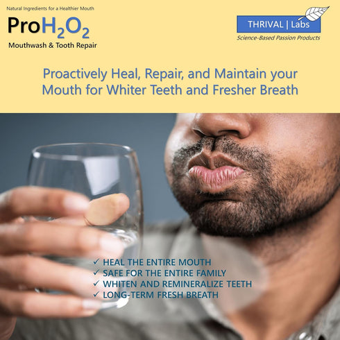 ProH2O2 Natural Mouthwash and Salt Swish by Thrival Labs - 16 Fluid Ounces with Press Top Dispensing