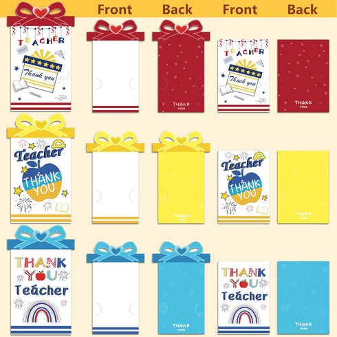 Watayo 12 Sets Teacher Appreciation Money and Gift Card Sleeves, Thank You Teacher Money Holder Ornaments for Cash
