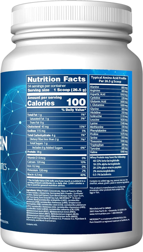 MRM Nutrition Whey Protein | Vanilla Flavored | 18g Protein with Probiotics, Digestive Enzymes & BCAAs, 33 Servings