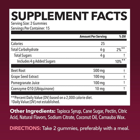 Beet Root Gummies with COQ10 Energy Supplement | Nitric Oxide Supplement for Healthy Energy & Performance Support with Pomegranate Extract | Beet Root Supplements | Mixed Berry | 30 Vegan Gummies