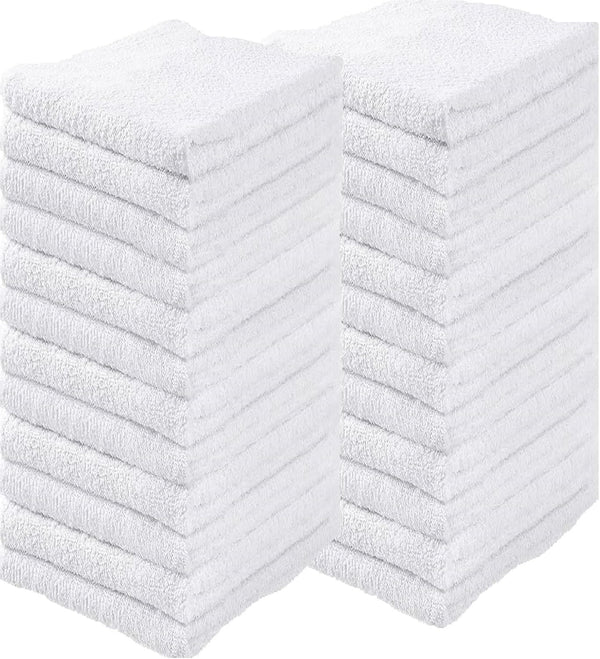 24 Pack 16x19 Bar Mop Towels, White Absorbent Cotton Kitchen Towels for Home, Restaurant, Bar Glass Cleaning - 30 oz