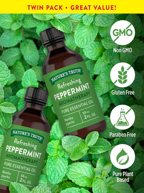 Peppermint Essential Oil | Twin Pack | 2 Pack of 2 Fluid Ounces (59 mL) | Mentha Piperita | by Nature's Truth