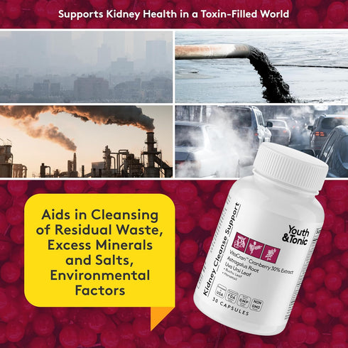 Youth & Tonic Kidney Cleanse & Detox Supplement with Cranberry Extract, Supports Urinary Tract Health, 30 Vegetarian