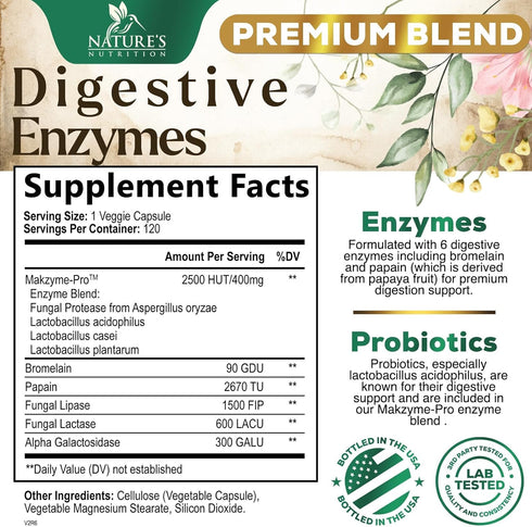 Digestive Enzymes with Probiotics - Probiotic Multi Enzymes with Probiotics and Prebiotics for Digestive Health and Bloating Relief for Women and Men, Daily Enzymes for Gut & Digestion - 120 Capsules