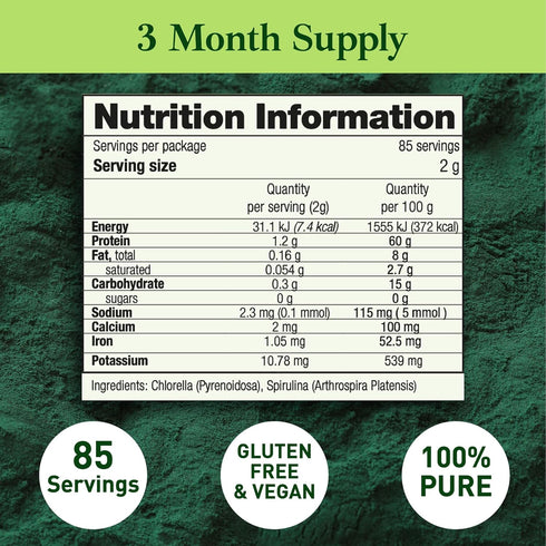 Good Natured Premium Chlorella Spirulina Powder, 85 Servings, Non-GMO, Vegan Organic Capsules, High Protein
