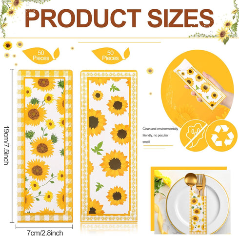 100 Pieces Silverware Bags Sunflower Party Supplies Wedding Silverware Sleeves Sunflower Themed Utensil Holder Paper Silverware Bag Disposable Cutlery Holder for Wedding Sunflower Party Decorations by Tinlade