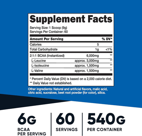 Nutricost BCAA Powder (Strawberry Kiwi) 60 Servings, Optimal 2:1:1 Ratio